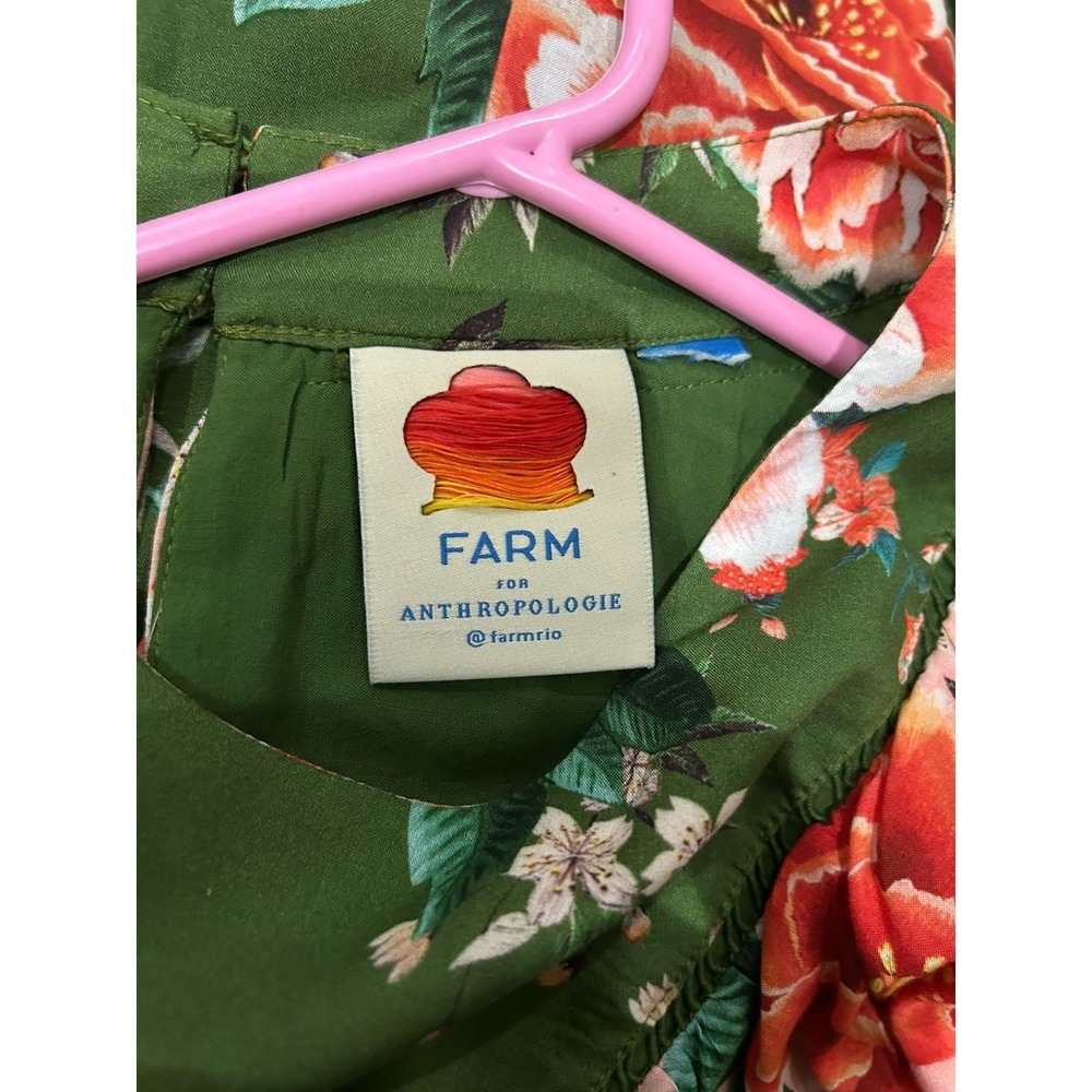 Anthropologie Farm Rio Floral Shift Dress Elinor Green Tunic Balloon Sleeve Sz L - Picture 7 of 8
